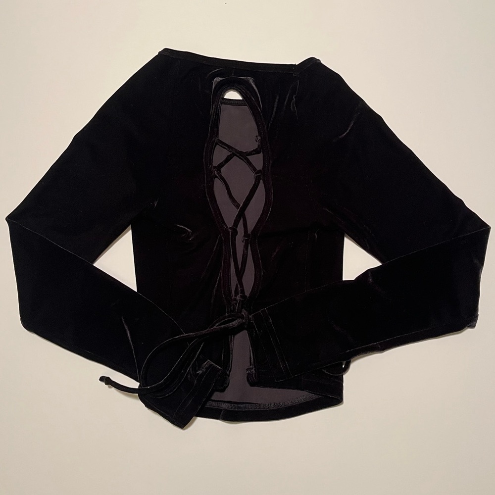 Vintage 90s Just in Time Velvet Long Sleeves Shirt Black Open Back